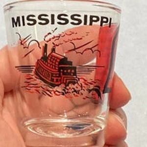 MISSISSIPPI SHOT GLASS MAP OF STATE PADDLE WHEELER RED